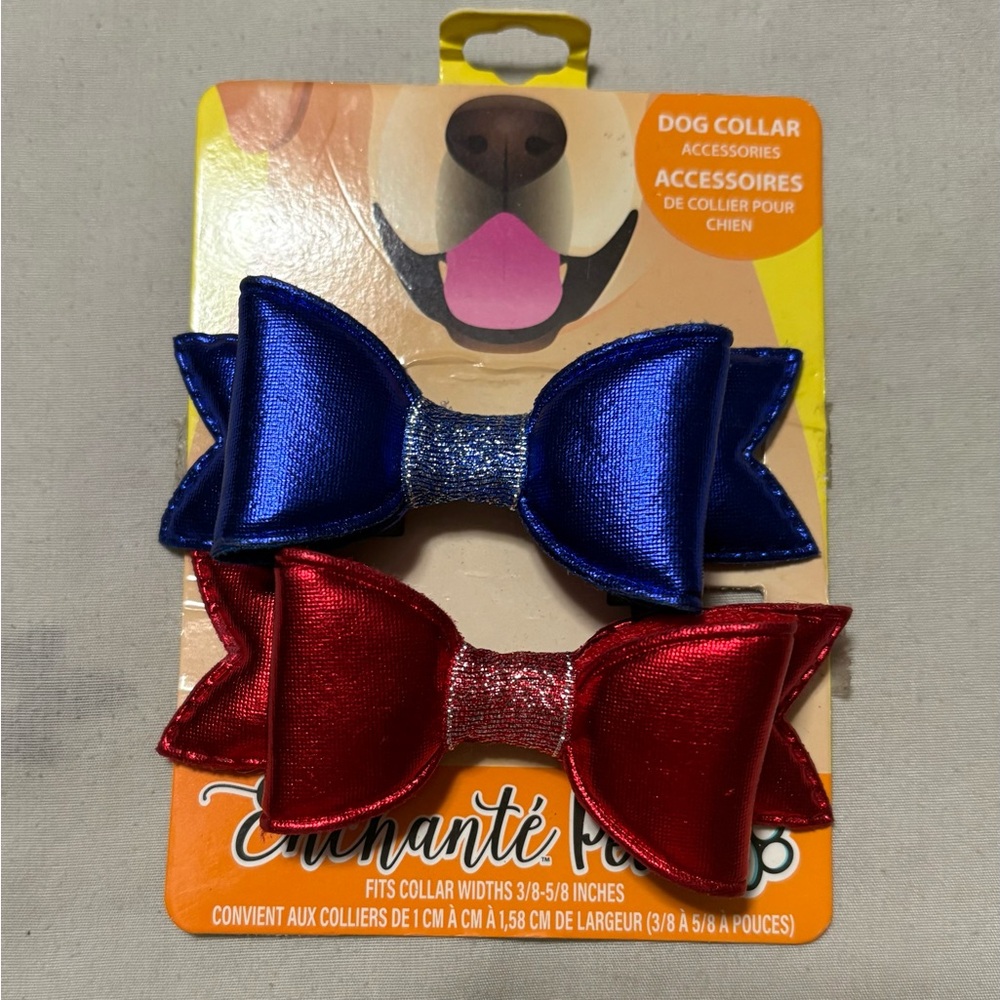 Blue and Red Dog Collar Bows